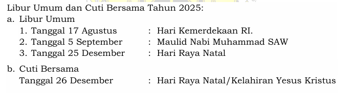 Libur Umum dan Cuti Bersama Tahun 2025 Libur Umum dan Cuti Bersama Tahun 2025