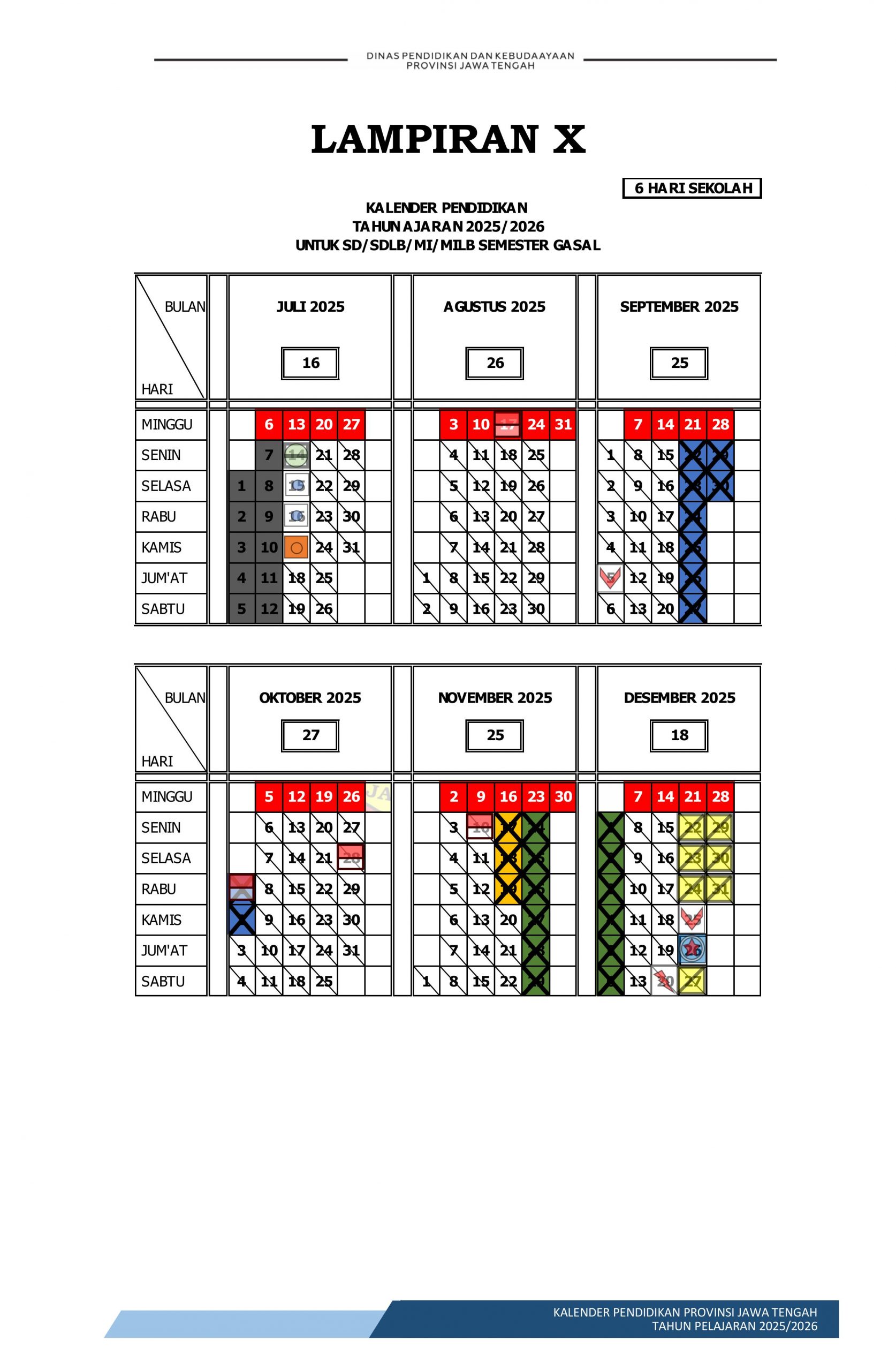 Kalender Pendidikan 2025/2026 SD/MI Jawa Tengah 6 Hari Sekolah Kalender Pendidikan 2025/2026 SD/MI Jawa Tengah 6 Hari Sekolah