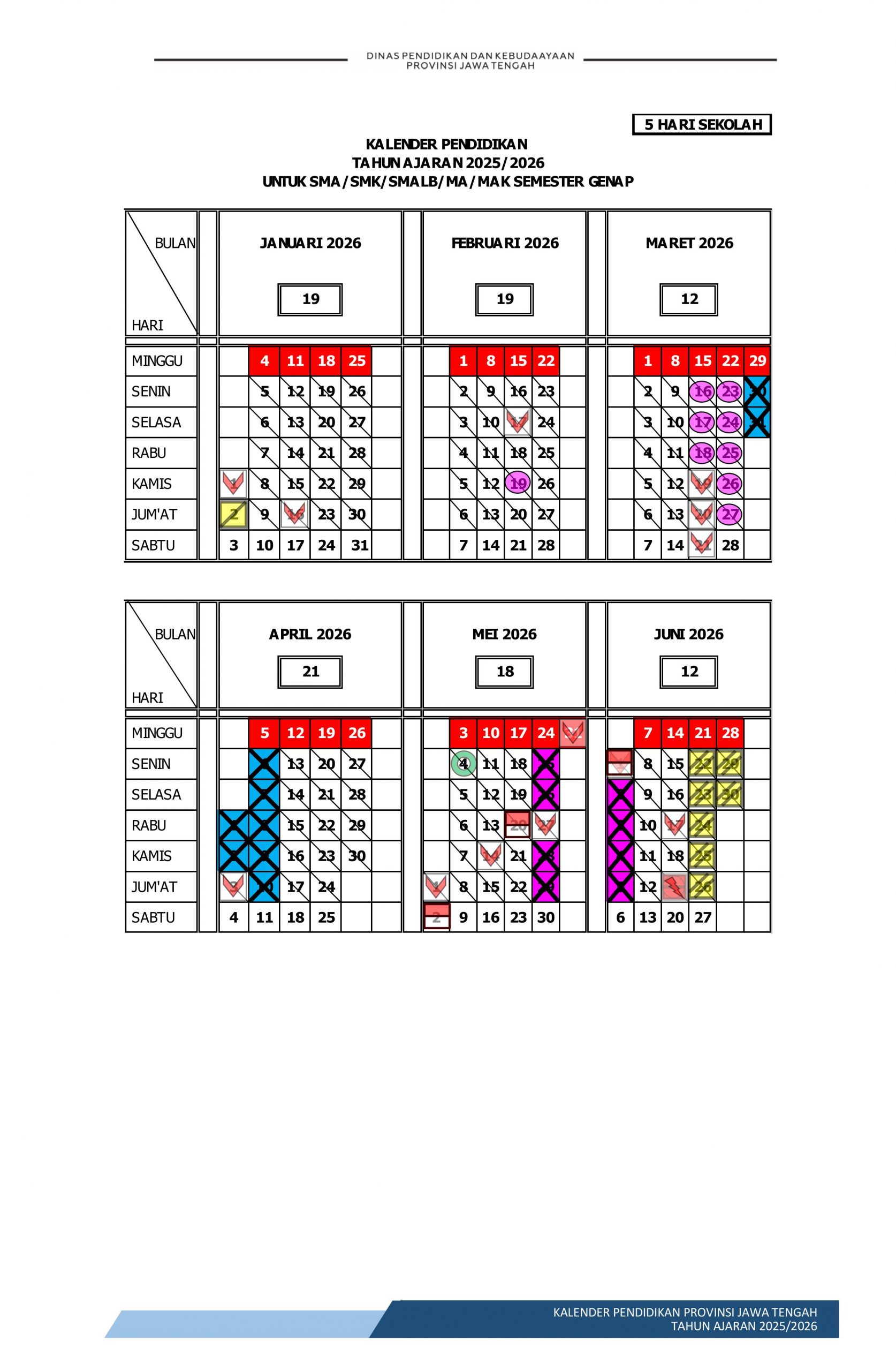 kalender pendidikan jawa tengah sma smk ma 2025 2026 5 hari sekolah 
