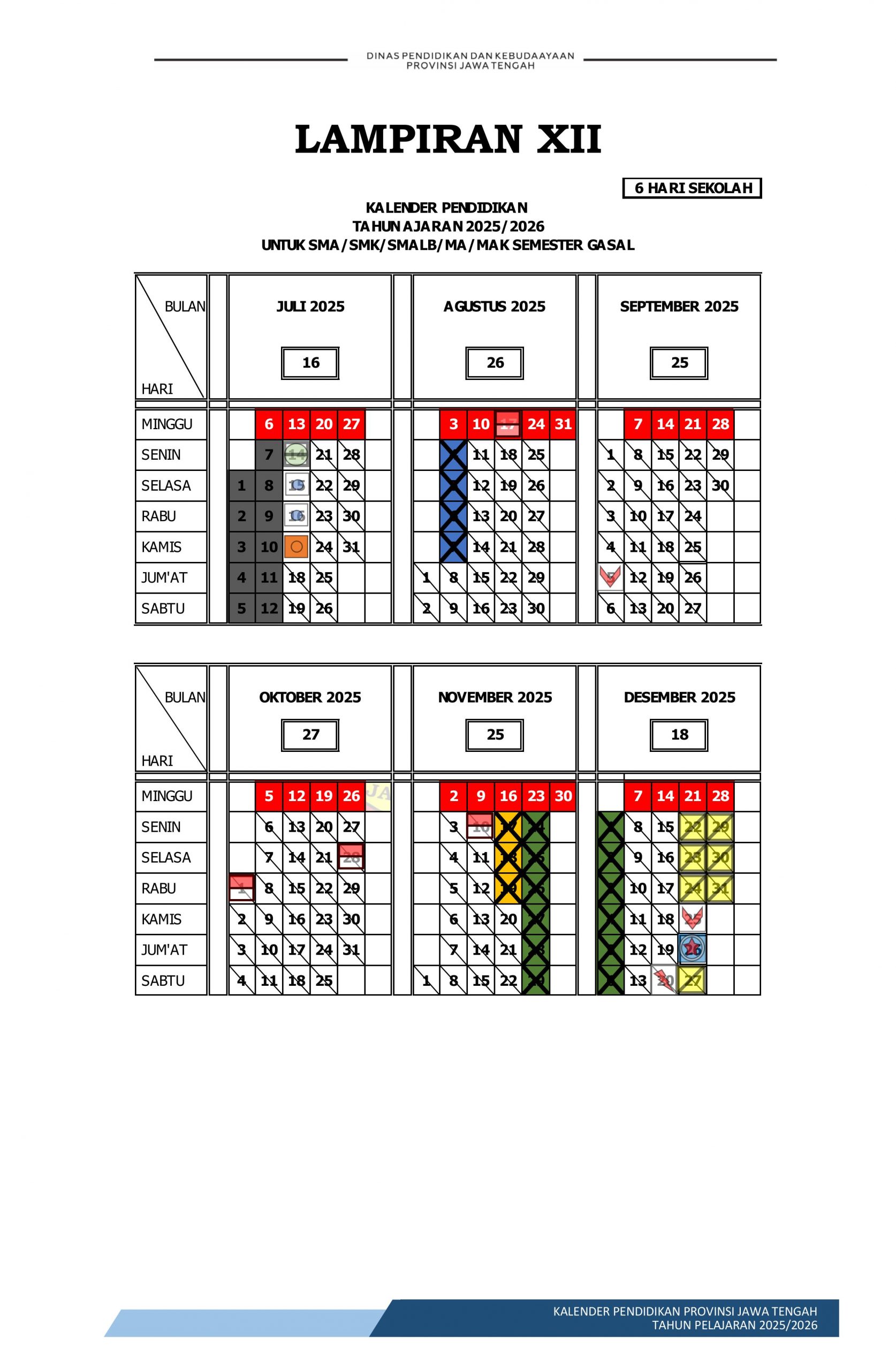 Kalender Pendidikan SMA/SMALB/MA/SMK Provinsi Jawa Tengah tahun ajaran 2025/2026 6 Hari Sekolah Kalender Pendidikan SMA/SMALB/MA/SMK Provinsi Jawa Tengah tahun ajaran 2025/2026 6 Hari Sekolah